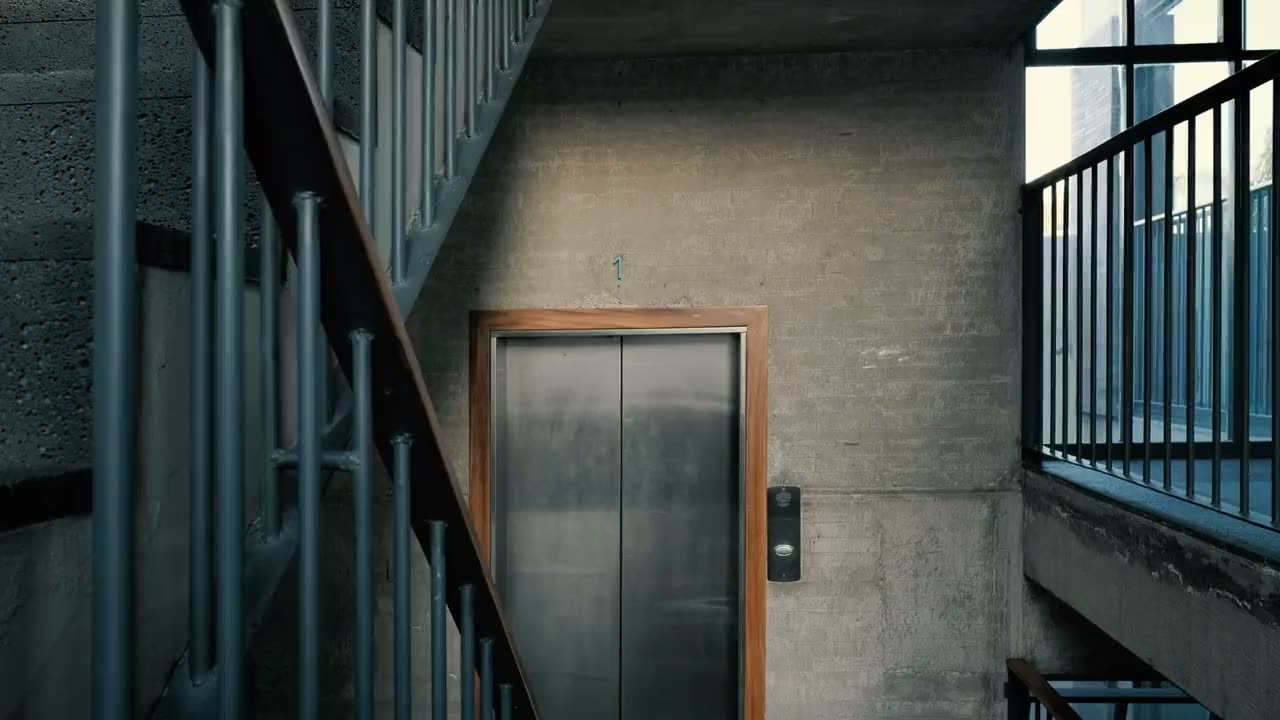 Betoninė laiptinė su metaliniais turėklais